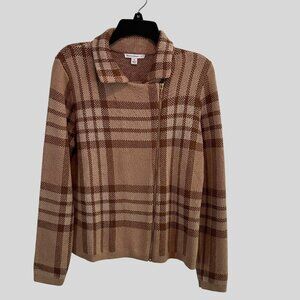 Isaac Mizrahi Live Medium Plaid Knit Jacket  Brown Beige Womens Apparel